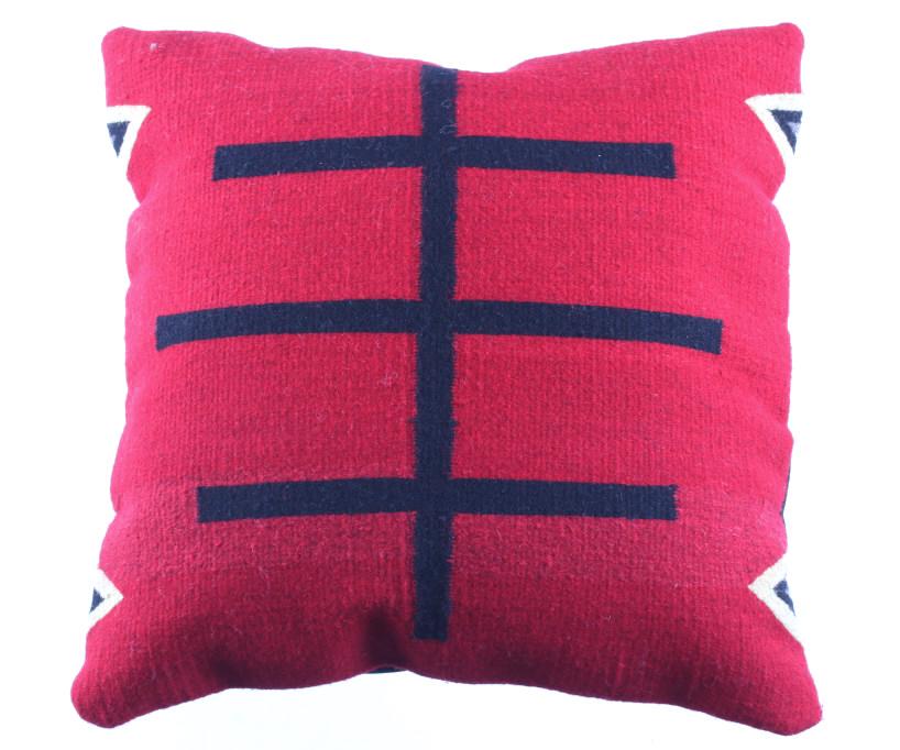 Doble Cruces Rojo Churro Wool Pillow by Luis Lazo: This is an excellent handwoven flat weave pillow by master weaver Luis Lazo using 100% soft fine Churro Wool yarns in a bold Doble Cruces Rojo Pattern. Churro wool is a time-tested fiber that is both 