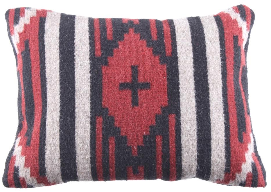Chief’s Blanket Third Phase Cross Pillow by Diego: This is an excellent handwoven flat weave pillow by master weaver Diego Ruiz using 100% soft fine Churro Wool yarns in a fantastic Third Phase Cross Chief’s Pattern. Churro wool is a time-tested fib