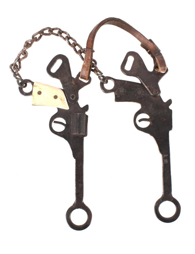 Adolph Biancani Bone & Steel Pistol Hackamore: For your consideration is this Adolph Biancani bone and steel pistol hackamore circa 1885-1963. This old hackamore is marked with Adolph Biancani hallmark of "AB." Biancani was an Italian immigrant wh