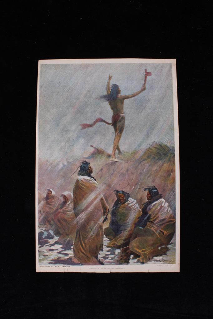 Remington, Frederic The Fire Eater... Lithograph: For your consideration is this lithograph that supplements the Chicago Examiner with original artwork by Frederic Remington called: The Fire-Eater Raised His Arms Heavenward. Frederic Sackrider Reming