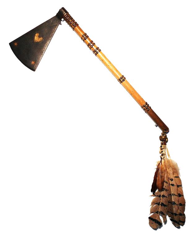 Missouri War Axe Tomahawk Central Plains 19th C.: The lot features a wonderful rare and unique Central Plains Missouri War Axe tomahawk that features brass inlaid weeping heart in the center and two smaller brass inlaid starburst overall dating to ci