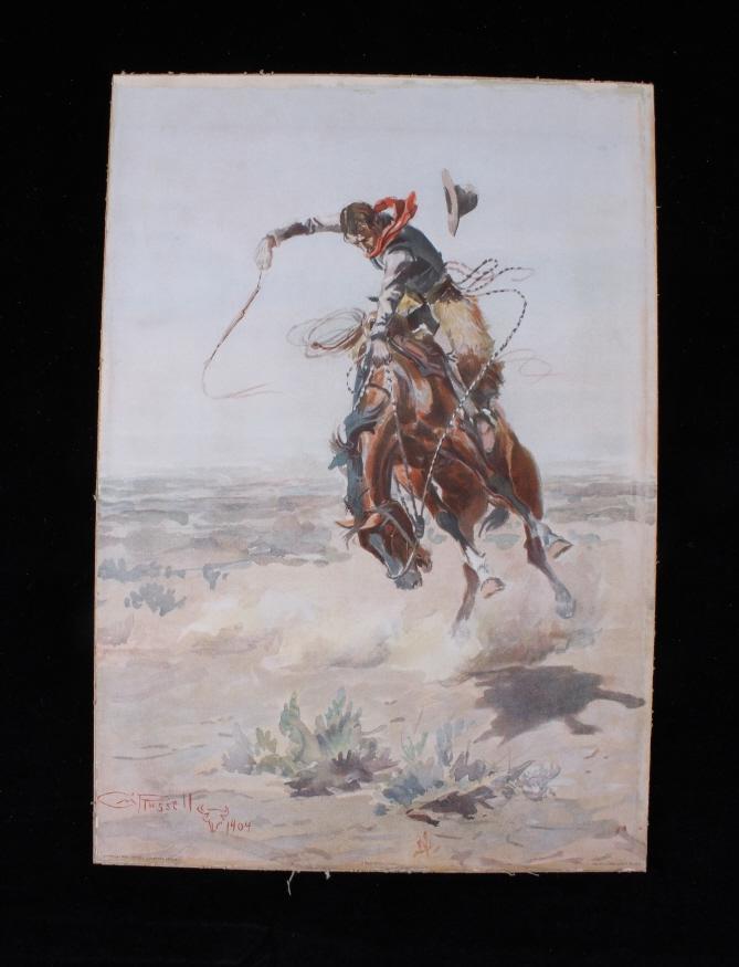 Russell, Charles A Bad Hoss 1905 Chromo Litho: For your consideration is this 1905 chromo lithograph by Charles Russell called: A Bad Hoss. Charles Marion Russell (March 19, 1864 – October 24, 1926), also known as C. M. Russell, Charlie Russell,