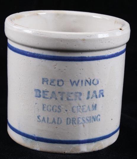 Red Wing Stoneware Egg Beater Pottery Jar: Included in this lot we have a Red Wing Stoneware egg beater pottery jar originating from the late 1800's to early 1900's. Red Wing Union Stoneware, now Red Wing Pottery, refers to American stoneware,