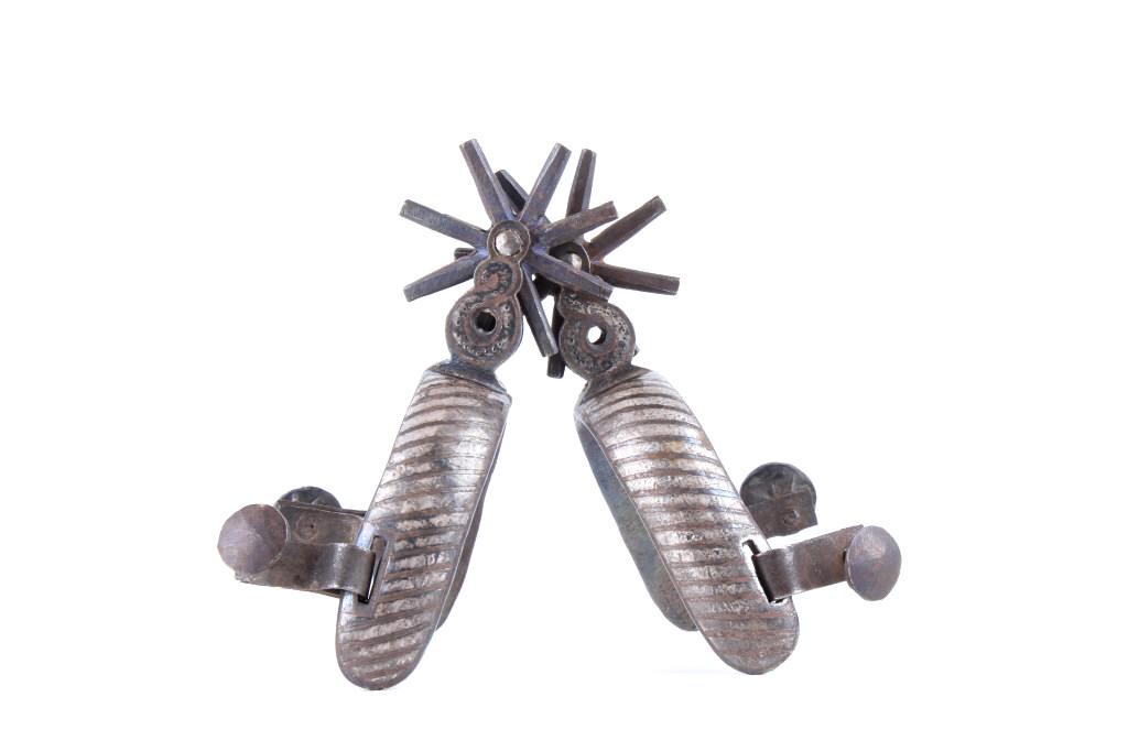 19th Century Vaquero Double Mounted Silver Spurs: For your consideration is this 19th century Vaquero double mounted silver spurs. The spurs showing a double-mounted silver and heavy iron construction and originating from the late 1800's. These spurs