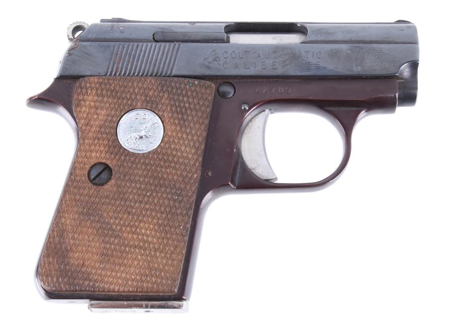 Colt Automatic .25ACP Pistol c.1971: Included in this lot is a Colt Automatic .25ACP Pistol circa 1971. This beautiful pistol shows almost no wear as if it was fresh out of the box from the factory. The slide retains the original factory