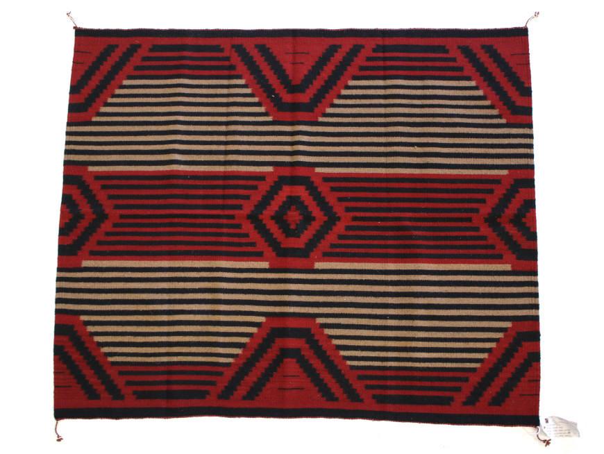 Third Phase Antique 1920s Wool Rug by Pedro Sosa: This is an excellent handwoven flat weave rug by master weaver Pedro Sosa using 100% soft fine handspun yarns in an outstanding Third Phase Antique Chief’s Blanket pattern. The rug was handwoven wit