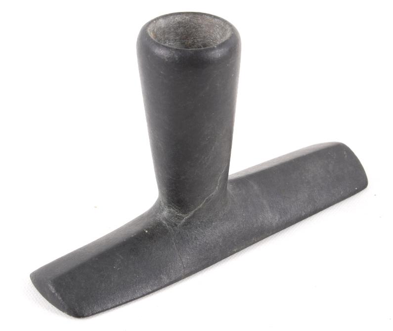 Southern Plains Indian Steatite Pipe C 1800's: Featured in this lot we have a Southern Plains Native American Indian steatite "T" pipe originating from the 1800's. The pipe displays hand carved steatite construction with a "T" style design. The pi