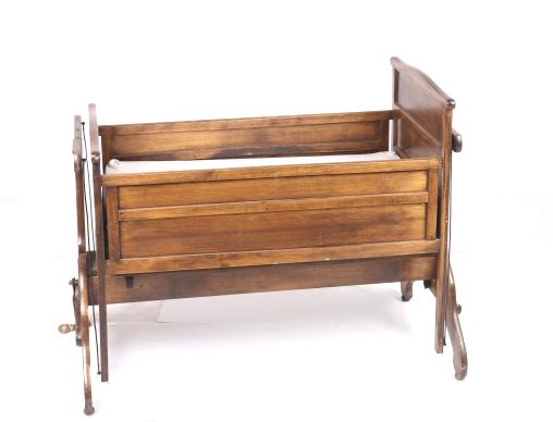 Victorian Handcrafted Wind Up Rocking Bassinet: For your consideration is a Victorian handcrafted wooden rocking bassinet with a wind-up rocker and handle. This beautifully constructed bassinet has two sturdy rocking trestle feet, with a supportive