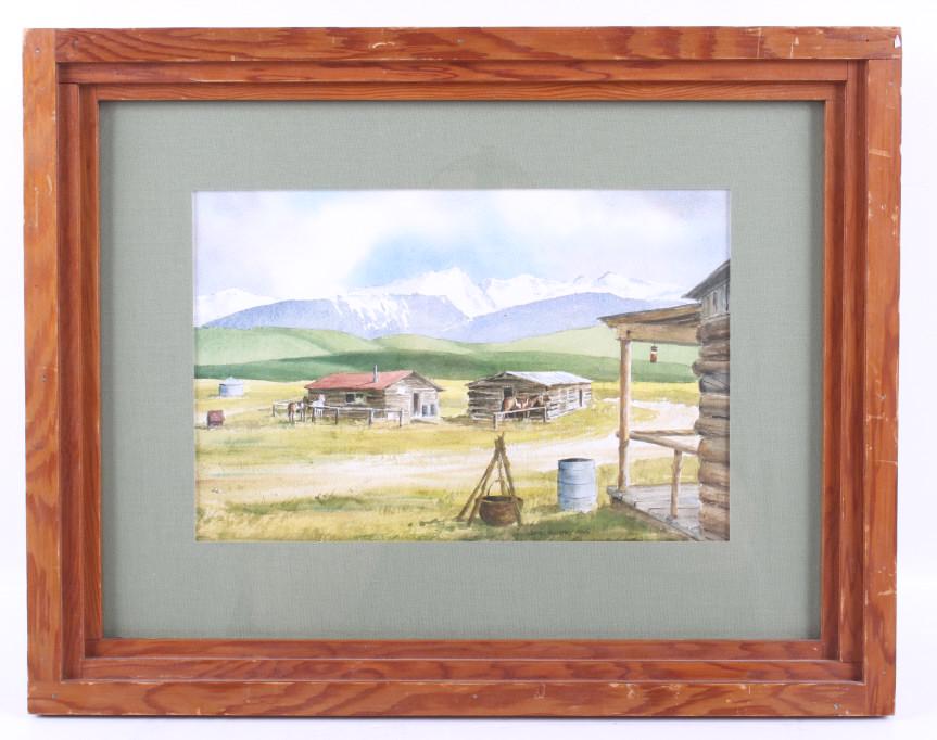 James Haughey Montana Landscape Watercolor Print: Featured in this lot we have a James Haughey framed Montana landscape watercolor print. James M. Haughey (1915-2007) was an American artist who specialized in watercolor landscape paintings as well as