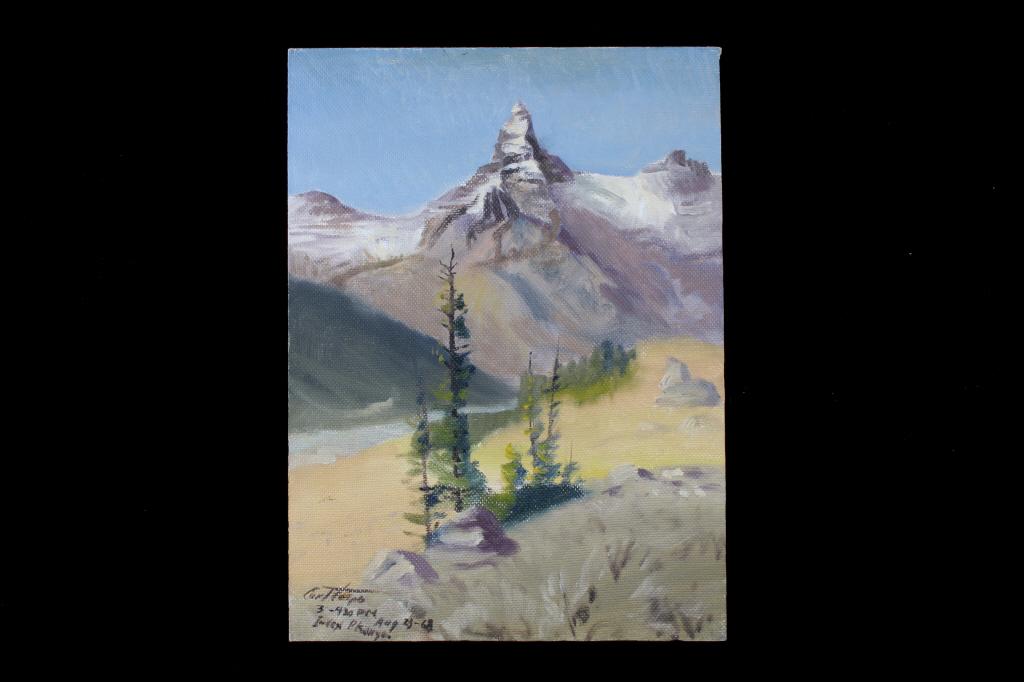 Carl Tolpo Index Peak Oil Painting c.1968: For your consideration is an original signed Carl Tolpo oil painting of Index and Pilot Peak. Carl Tolpo was born in Ludington, Michigan in 1901. During the course of his career, he established his re