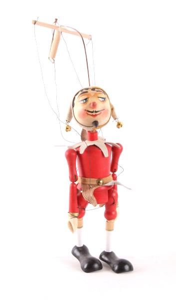 Wooden Pelham Style Marionette Jester Puppet: In this lot is a Pelham style string marionette, of a court jester. Pelham Puppets were simple wooden marionette puppets made in England by Bob Pelham (1919–1980), starting in 1947. Mainly known for