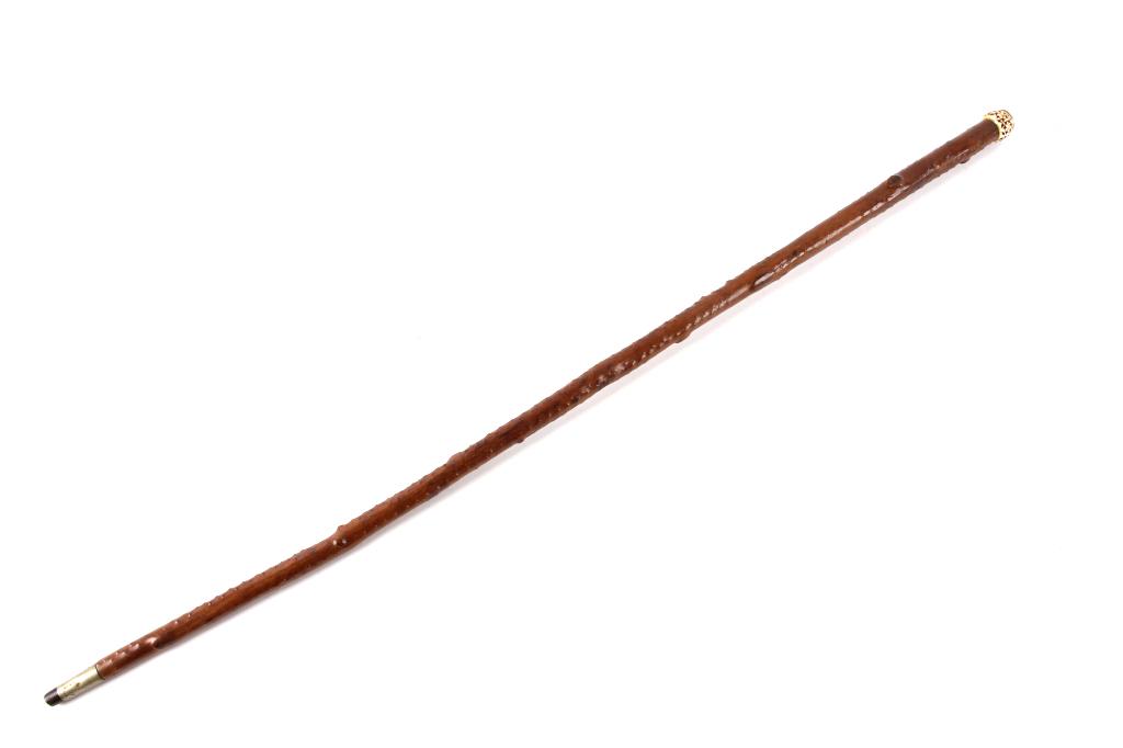 1930s Carved Bone Buffalo Nickel Oak Walking Stick: The condition of this carved bone and buffalo/ bison nickel oak branch walking stick circa 1930's. The walking stick shows oak branch construction and shows a carved bone and lightly decorated in scri