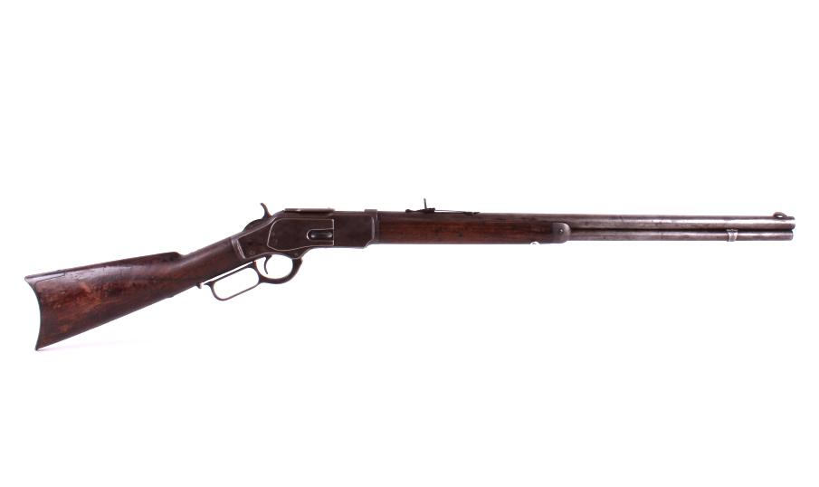 Winchester Model 1873 .44-40 Lever Action Rifle: For your consideration is a Winchester Model 1873 lever action rifle in desirable caliber .44-40. This Winchester Model 1873 rifle was produced with the standard 24” round barrel, full magazine, cre