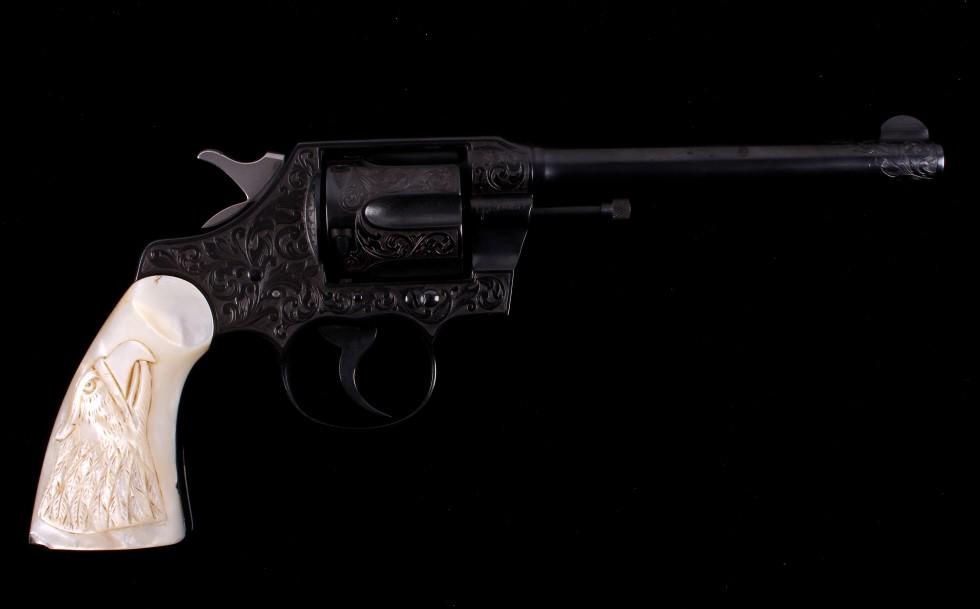 Engraved Colt Official Police .32-20 Cal Revolver: For your consideration is an engraved Colt Official Police 32-20 caliber revolver. The Colt Official Police was a beautifully fit and finished handgun that typified this period of Colt production. The