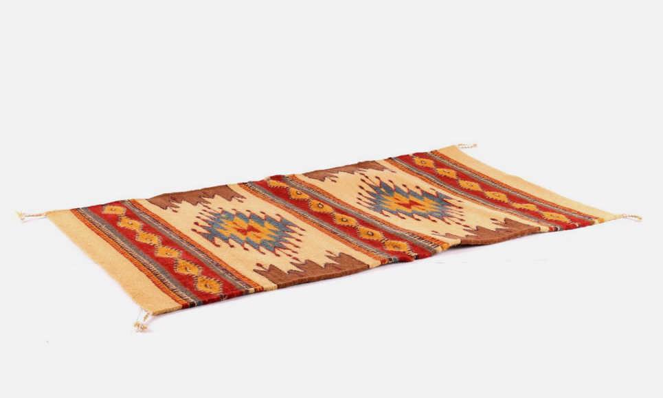 Wide Ruins Saltillo Flo Rug by Ricardo Garcia: This is an excellent, handwoven flat weave rug by master weaver, Ricardo Garcia. It was made using 100% soft, fine, handspun yarns in a beautiful Wide Ruins style, Saltillo Flo pattern. The rug was ha