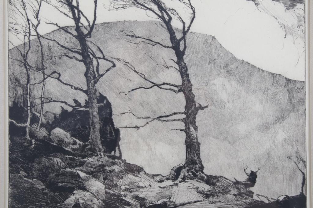Original Chauncey Ryder Framed Landscape Etching: Featured in this lot is an original etching and dry point by Chauncey Ryder. Chauncey Ryder (1868-1949) was an American postimpressionist painter known for his landscapes. Ryder worked with oil and wa
