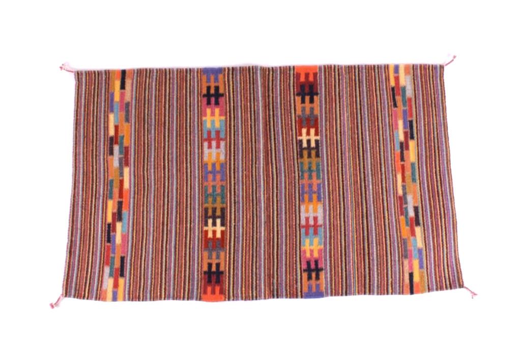 Cintas Tetris Rug by Master Weaver Jorge Gutierrez: This is an excellent handwoven, flat weave rug by master weaver Jorge Gutierrez. This rug was made using 100% soft, fine, handspun wool yarns in a beautiful Cintas Tetris pattern. The rug was handwove