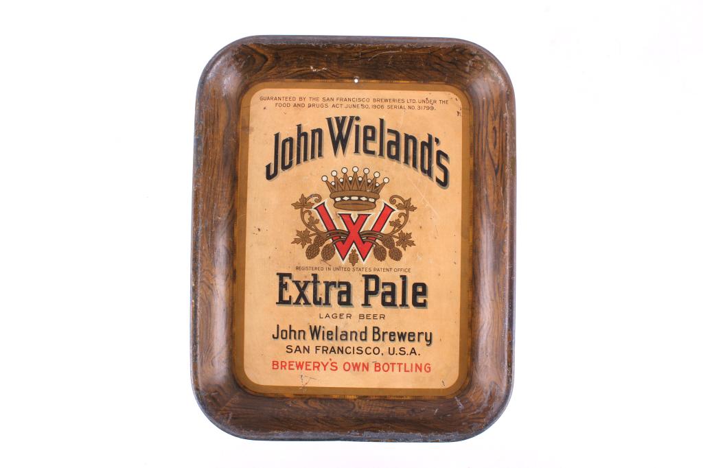 John Wieland's Extra Pale Lager Beer Tray: For your consideration is this John Wieland's extra pale lager beer tray. This beer tray is from John Wieland Brewery, San Francisco, U.S.A. The tray reads, “guarantee by the San Francisco Breweries