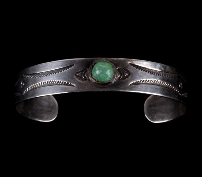 Navajo Silver and Turquoise Bracelet: This lot includes a Navajo Native American, sterling silver and Carico Lake Turquoise bracelet. This bracelet is done in the style of the popular Fred Harvey jewelry. Fred Harvey jewelry was made for 