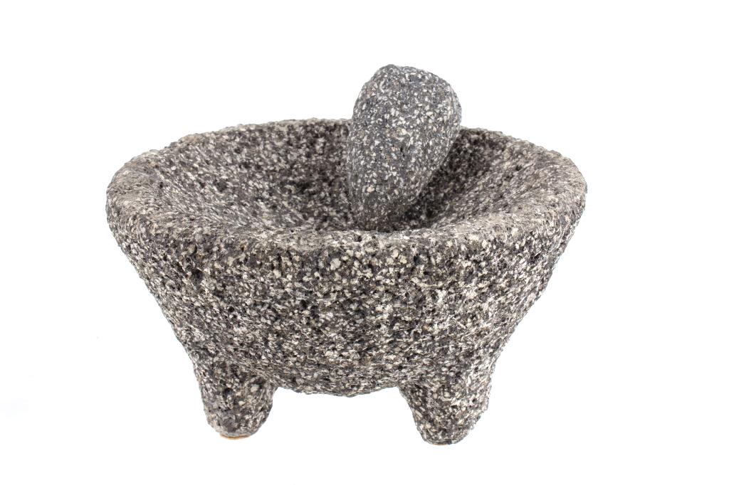 Pre Colombian Granite Stone Ground Mortar & Pestle: For your consideration is this Pre Colombian, granite stone ground mortar and pestle. The mortar shows three feet with a large bowl and extremely rough texture to the granite. It has a matching granit