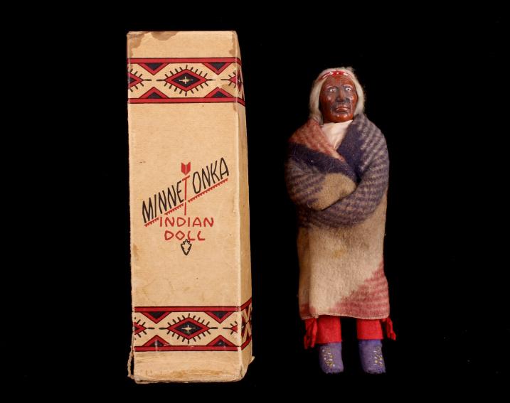 1930s Old Man Trade Blanket Garment Skookum Doll: For your consideration is this 1930's-1940's "Old Man" Skookum doll with trade blanket garment. This doll shows a wonderful porcelain face and a trade blanket garment decoration. It is shown in origin