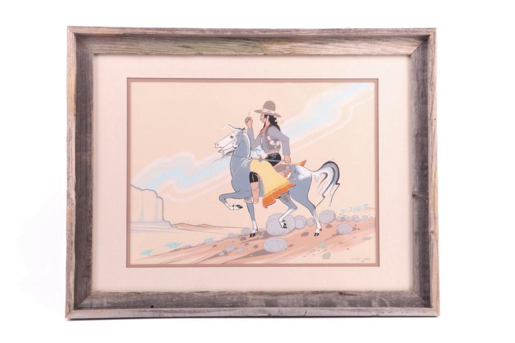 Original Robert Chee Watercolor Painting 1959: Included in this lot is an original Robert Chee watercolor painting from 1959. Robert Chee was Diné painter. He had a short but very active career. He is noted for two-dimensional, strongly decorativ