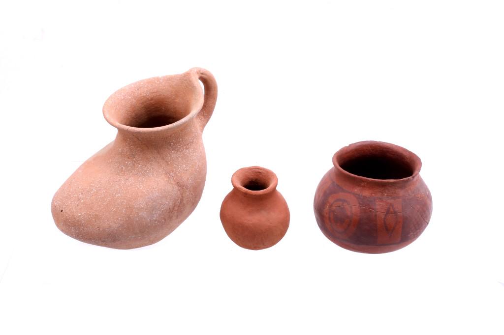 Collection of Three Various Pottery Bowls & Jars: Included in this lot is a collection of three various pottery pieces, including a bowl, jar, and pitcher. The first is a Papago Indian, small redware jar made by Mary Garcia. The second piece is a Mar