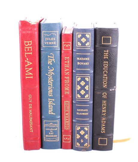 Easton Press Leather Bound Books Of Classics: In this lot is a collection of five Easton Press leather bound classic books. The first of these books is "Bel-Ami"(Dear Friend) written by Guy De Maupassant and illustrated by Bernard Lamotte. This b