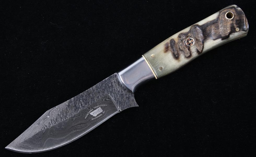 M.T. Knives Rams Horn & Damascus Hammered Knife (1 of 12)