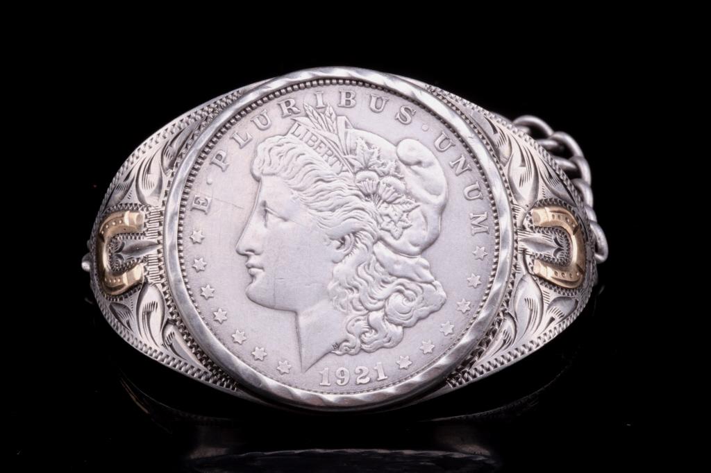 Navajo 1921 Morgan Dollar 10k Gold Bracelet (1 of 7)