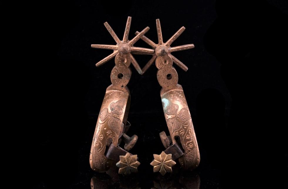 19th Century Vaquero Etched Bronze Spur Pair (1 of 13)