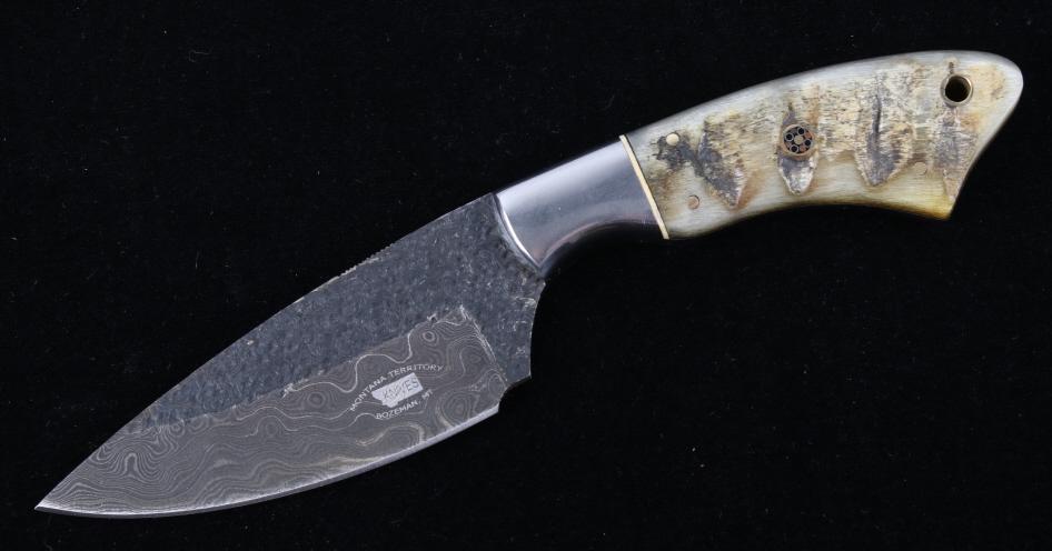 M.T. Knives Rams Horn & Damascus Hammered Knife (1 of 12)