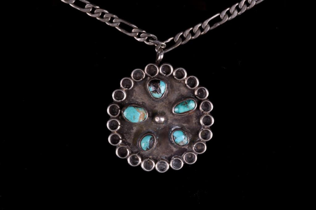 Navajo Signed Sterling Silver Turquoise Necklace (1 of 9)