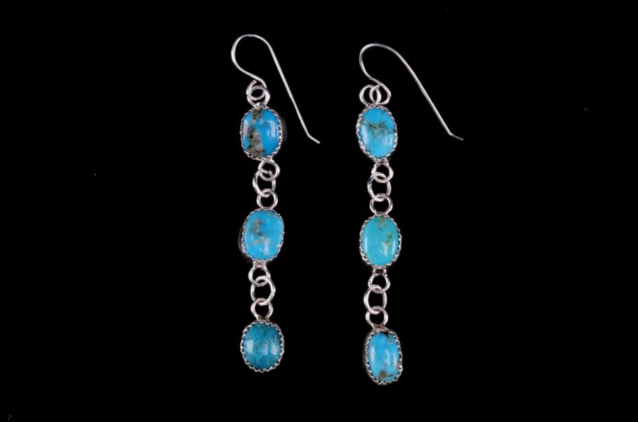 Navajo Silver & Cripple Creek Turquoise Earrings (1 of 11)
