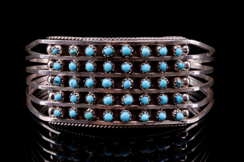 Zuni Don Lucas Silver & Petite Turquoise Bracelet (1 of 10)