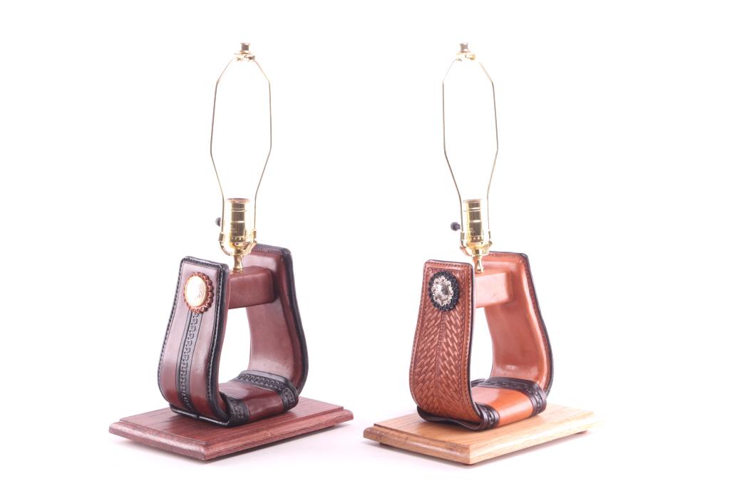 Western Leather & Silver Stirrup Side Lamp Pair (1 of 20)