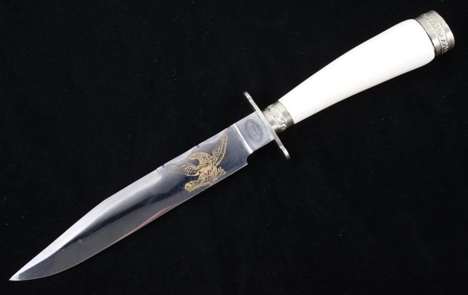Gregory Sons & Co Sheffield Eagle Clip Point Knife: Featured in this lot is a Gregory Sons & Co Howard Sheffield tusk gripped, clip point bowie knife. The knife originates from the 1800's and was manufactured by W. Gregory Sons & Co. The blade displays