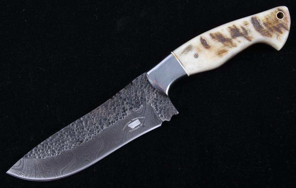 M.T. Knives Rams Horn & Damascus Hammered Knife (1 of 12)