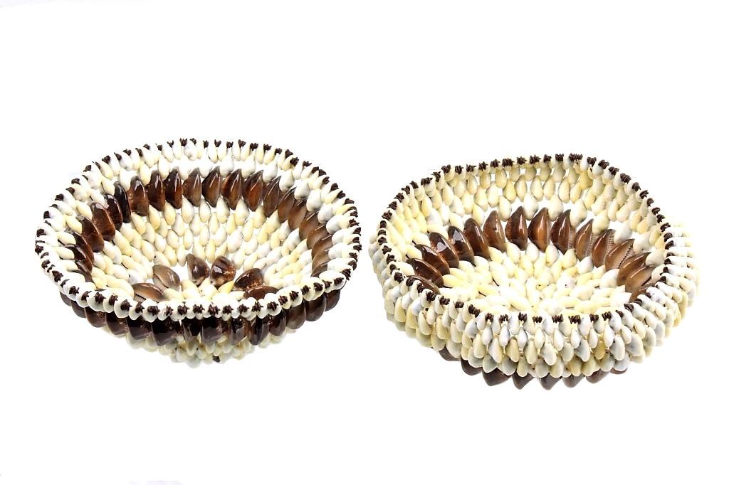Nigerian African Cowrie Shell Basket Bowl Pair (1 of 16)