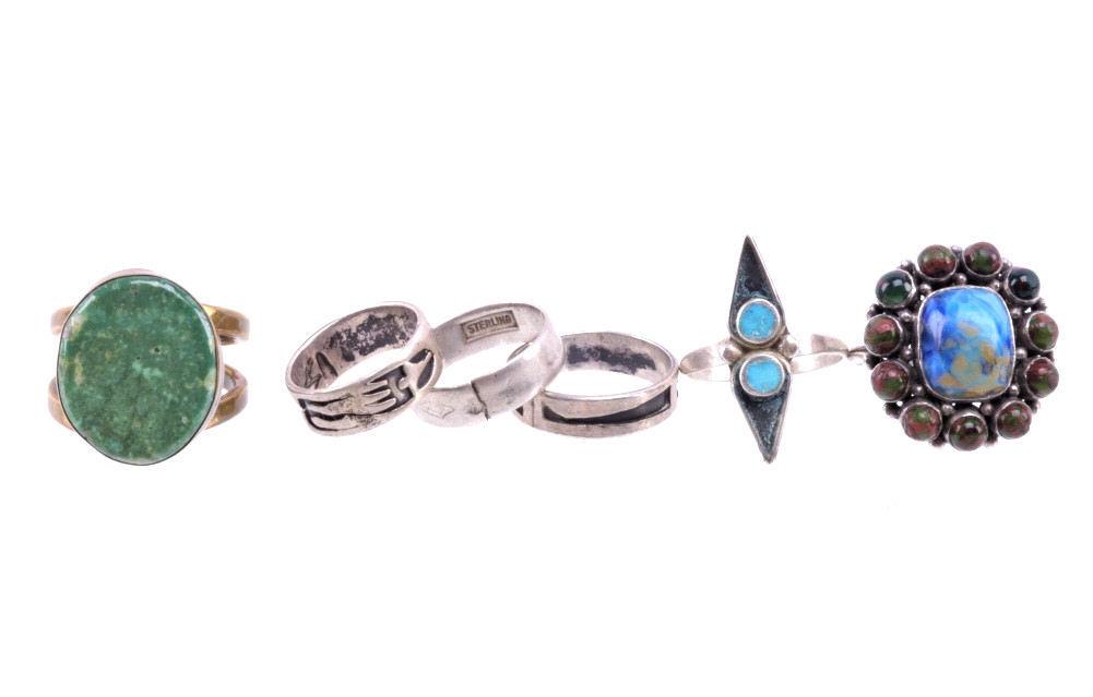 Collection of Various Sterling Navajo Rings (1 of 20)