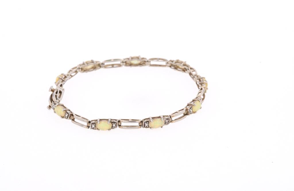 Fire Opal & Diamond Sterling Silver Bracelet (1 of 9)