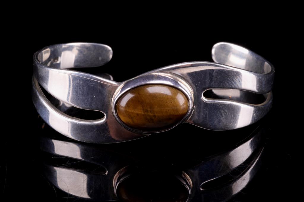 Mid-Century Modern Tigers Eye & Sterling Bracelet (1 of 7)