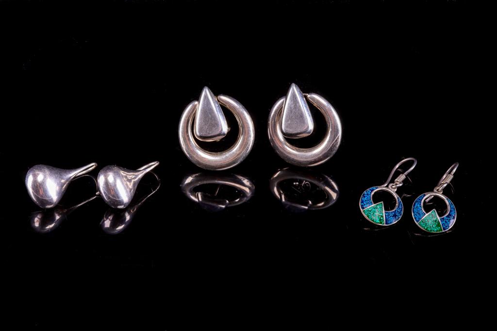 Taxco, Mexico Sterling Silver & Turquoise Earrings (1 of 20)