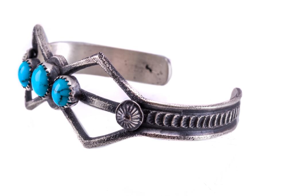 Navajo Eva Billah Silver & Turquoise Tufa Bracelet (1 of 6)