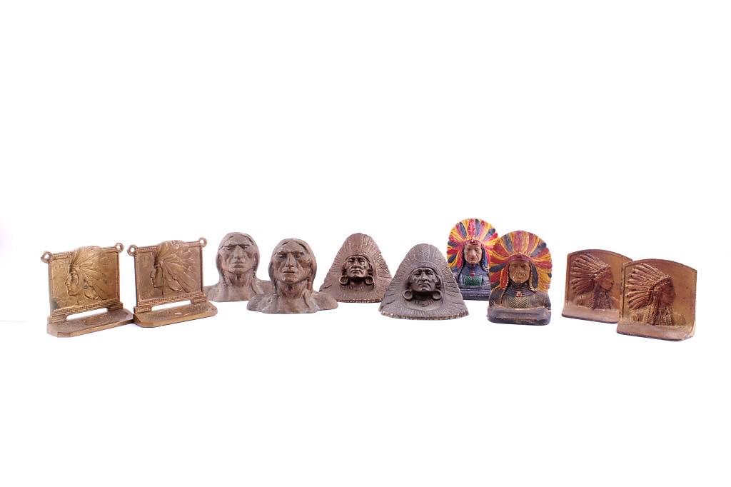 Cast Iron Native American Chief Head Bookends (1 of 10)