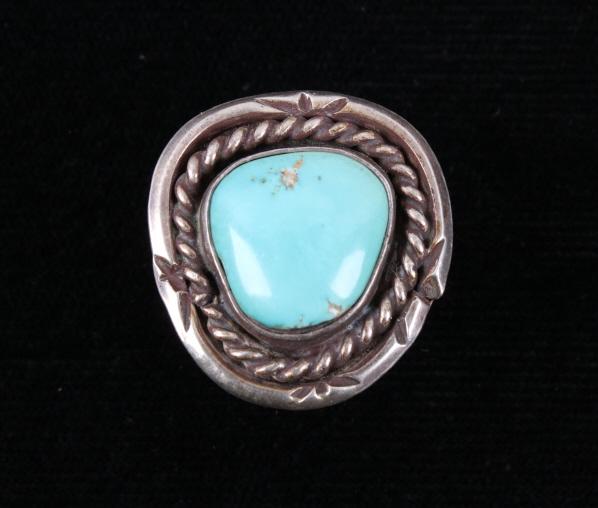 Navajo Sterling Silver & Fox Turquoise Ring (1 of 9)