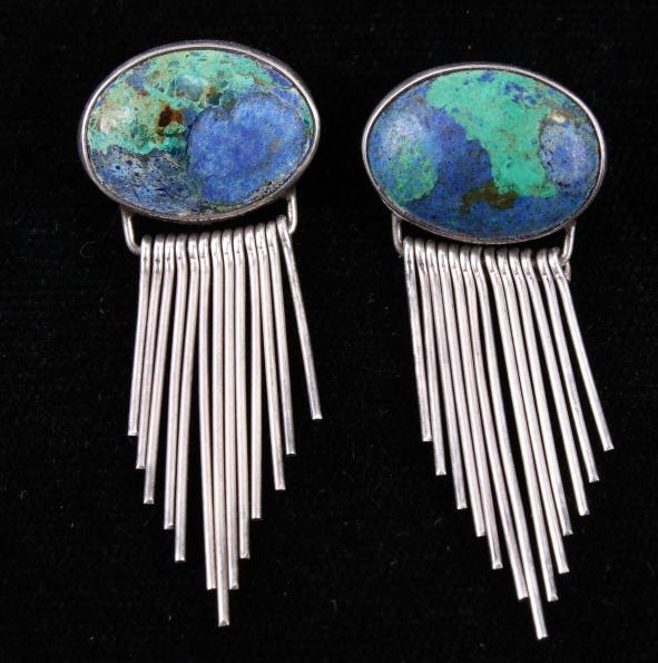 Navajo Signed Sterling & Chrysocolla Earrings (1 of 12)