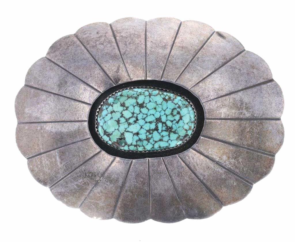 Navajo No. 8 Spider Web Turquoise Old Buckle (1 of 7)