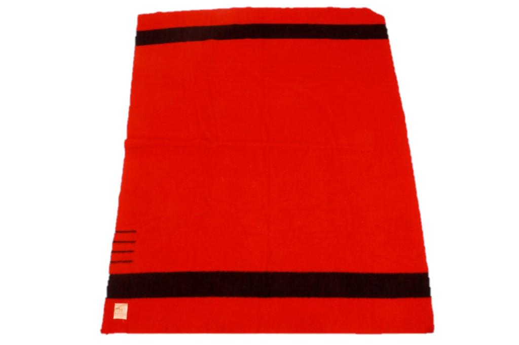 Hudson Bay Co. Four Point Red Trade Wool Blanket: For your consideration is this Hudson Bay Company, Witney Point four point trade wool blanket. The blanket shows the Witney point tag and original construction, indicating that it was made in England.