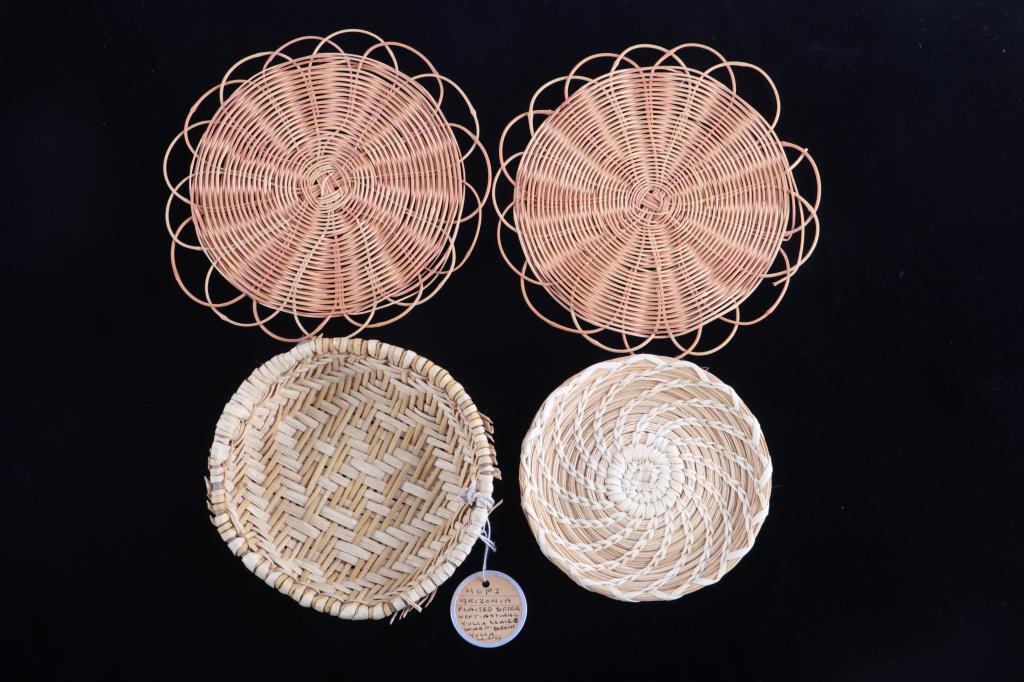 Hopi "Yucca Sifter" Basket Collection c. 1940's: Featured in this lot is this Hopi "Yucca Sifter" basket collection, circa 1940's. There are four baskets in collection. The first is a beautiful, slightly smaller sifter basket with bear grass and pin
